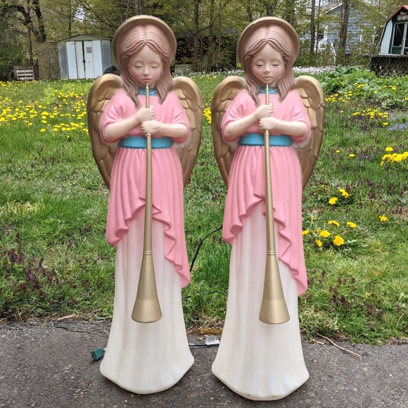 Vintage Other - Vintage TPI Blow Mold Angels Choir With Horn/Trumpet pink dress WORKING Lights